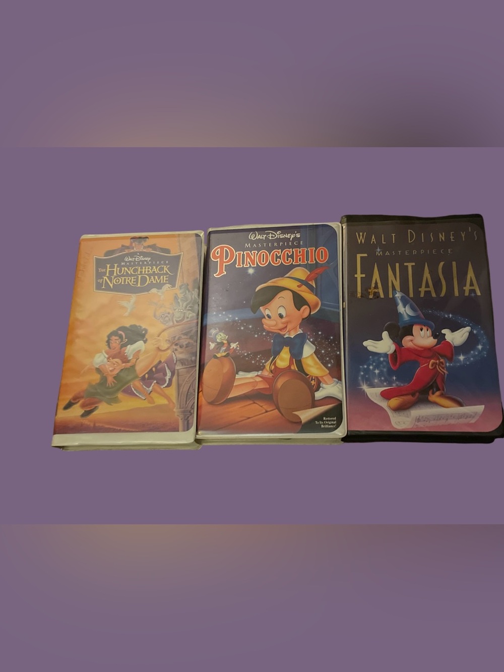 Walt Disney Masterpiece Collection VHS Lot of 3: Hunchback, Pinocchio & Fantasia
